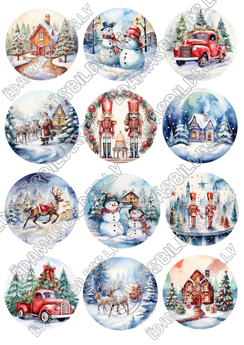 Cukura papīrs ar apdruku "Ziemassvētki Nr 5",  aplīši 6 cm